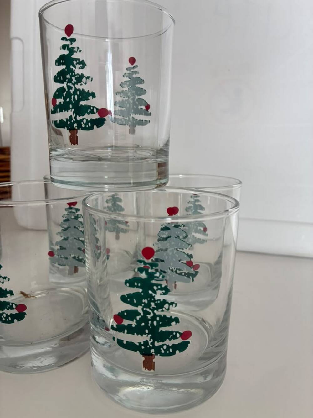 Vintage Christmas Tree Lowball Drinking Glasses Holiday Barware Set of 5
